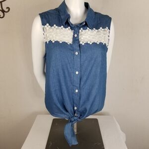 Toto Collection Button‎ Front Collared Tie Front Light Blue Shirt Size 1X